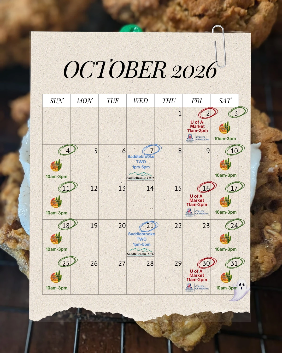 October 2026 Foothills Community Market calendar